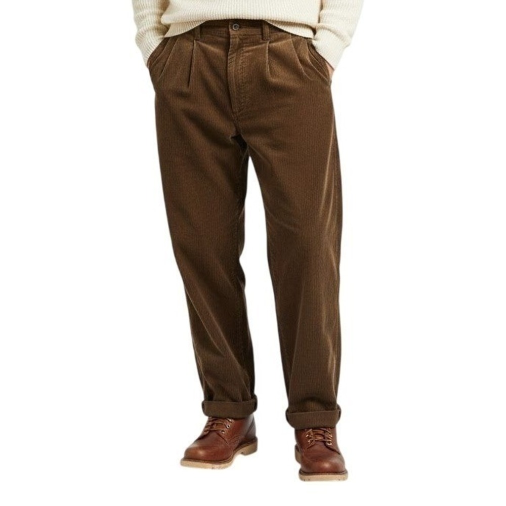 Nautica Pants 38W x 30L Brown Corduroy Pleated Cuffed Mid Rise Retro Classic